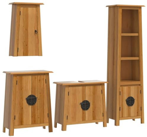 vidaXL Badmöbel Set 4-TLG., Badschrank mit Stauraum Metallgriffe, Waschbeckenunterschrank für Badezimmer, Wandschrank Hochschrank, Massivholz Kiefer