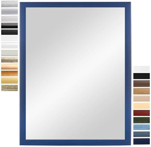 PrimeLuxe Wandspiegel 30 x 40 cm (Außenmaß) in Dunkel-Blau | Farbe und Größe wählbar | Ganzkörperspiegel | Bad & Flur Spiegel | mit Holz Rahmen | Made IN Germany