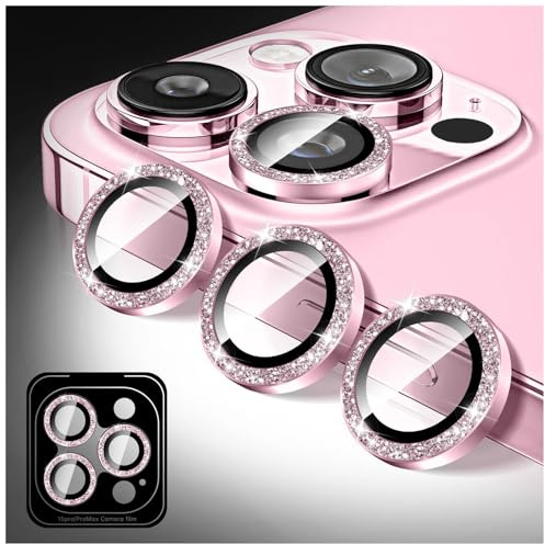 Kucheed Bling Camera Lens Protector Compatible for iPhone 14 Pro/14 Pro Max, Glitter Tempered Glass Camera Cover Film Stickers, Sparkling Automatic Alignment Individual Metal Rings Phone Accessories