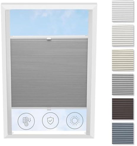 Dachfenster Plissee mit Bohren - Maßanfertigung, Einfache Montage, Up&Down System, Breite 30-120 cm, Höhe 50-149 cm, 22 Stofffarben, 3 Profilfarben