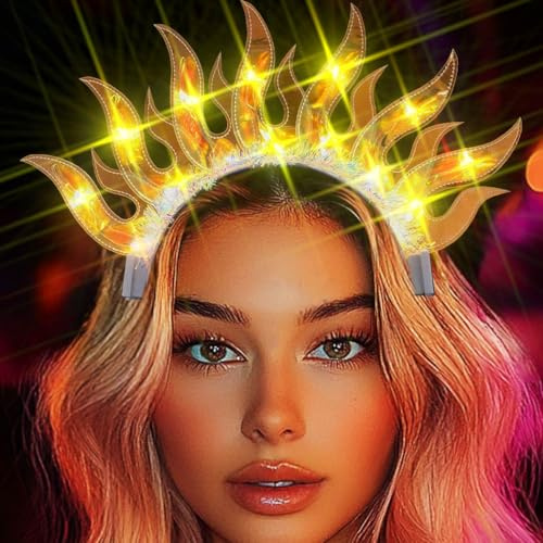 Ushiny Leuchtend Feuer Haarreif Led Flame Krone Stirnband Glow Festival Kostüm Kopf tragen für Frauen