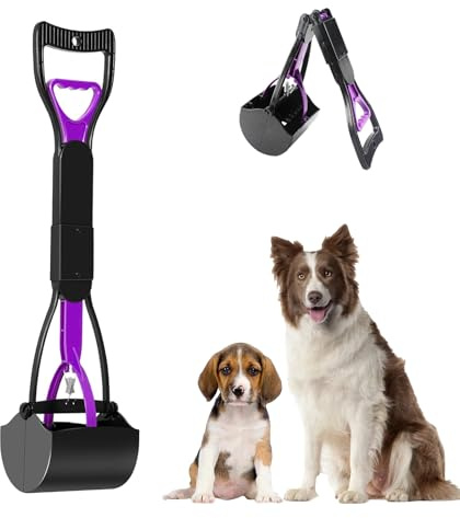 ARROMI Pooper Scooper, Pooper Scooper Long Handle, Portable Pet Pooper Scooper for Dogs and Cats, Foldable Dog Poop Scooper for Grass with Long Handle, Dog Poop Waste Pick Up Rake (Purple)