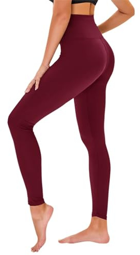 TNNZEET Leggins Sportivi Donna a Vita Alta,Pantaloni Palestra Opaco Fitness Yoga(Rosso Vino,XXL)