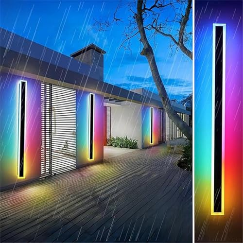 RGB Aussen Wandleuchte Dimmbar mit Fernbedienung Wandlampe lange Villa IP65 Wasserdichte Außenwandleuchten Moderne Schwarz Metall Wandlicht Party Dekorative Light Wandbeleuchtung für Terrassen (40cm)