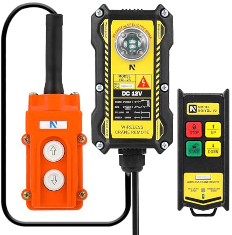 NEWTRY Mando a distancia de grúa de 12 V, control inalámbrico 2 en 1, control inalámbrico de 200 m, alcance de control de 4 botones, para industria, polipasto, camión, grúa, interruptor de elevación