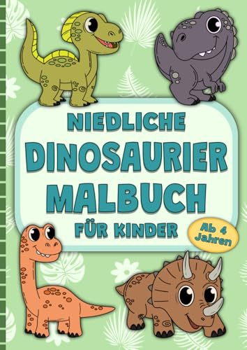 Niedliche Dinosaurier Malbuch für Kinder: DIN A4 Format mit tollen Dinosaurier zum Ausmalen für Kinder ab 4