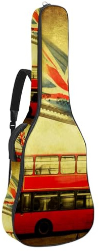 Eslifey Tasche für Akustikgitarre, Vintage, strukturierte Collage der ikonischen Symbole von London, verstellbarer Schultergurt, Gitarrenkoffer, Gigbag 101,6 cm, 104,6 cm, 106,7 cm, Mehrfarbig 2,