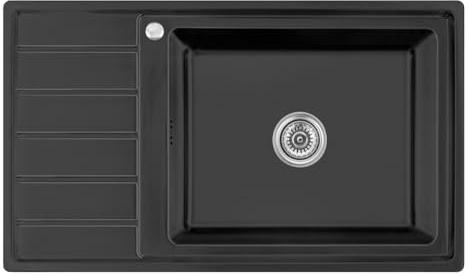Omeere, 86x50x21 cm, Lavello da cucina in acciaio inox 304, spessore del materiale 0,9 mm, quadrato, 1 sgocciolatoio R20 (sgocciolatoio sinistro)