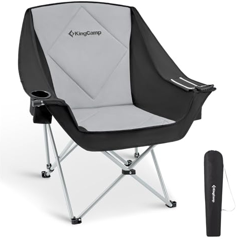KingCamp XXL Silla de Camping Plegable Acolchada, hasta 200 kg, Sillas de Camping para Adultos con Bolsa Térmica Portavasos Reposabrazos, Tejido Oxford 600D y Respaldo Alto, Silla Sofá Portátil