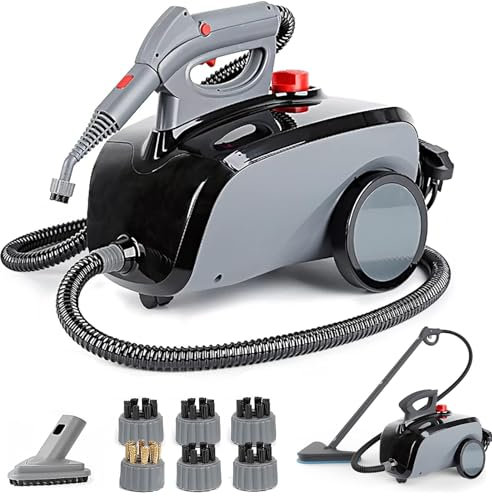 Detergente a Vapore Portatile, piroscafo per la rotolamento per la Pulizia Multiuso da 1500 W per Pulizia, piroscafo Portatile a Bordo con 6 spazzole, Pulizia Profonda per Pavimenti, finestre, forni