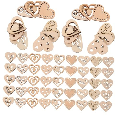 SHINEOFI 1set Heart-Shaped Wooden Slices Craft Embellishments for Weddings Valentine Day and Home Decoration Mixed Styles Wood Crafts