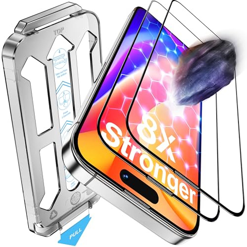 Tentoki 2 Pezzi Pellicola per iPhone 15 Pro Max(6.7'), Durezza 9H+ Protezione Schermo di Grado Militare, [Con Kit di Installazione Rapida] [Senza Bolle] [Trasparenza HD]
