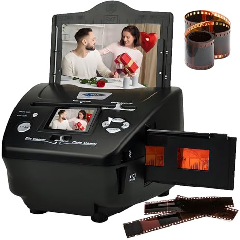 Digital Film Scanner, High Resolution Slide Negative Scanner with 2.4 LCD Screen, Built-in 128 Mb Memory, for 3 * 5/4 * 6/5 * 7 Paper Photos and 135 (35MM) Negatives and Slides