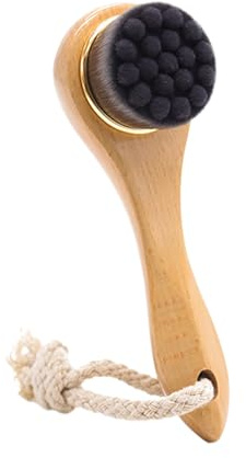 Brosse exfoliante pour le visage sec, poils naturels et manche en bois, pour le massage du cou, des joues et de la mâchoire.