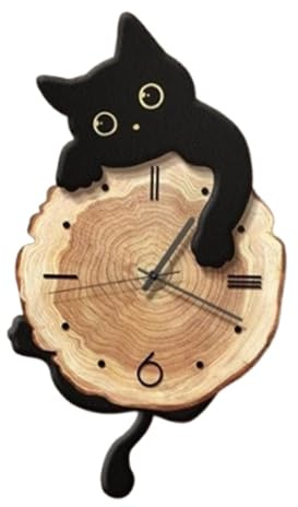 Milageto Wanduhr Katzen Wanduhr mit schwingendem Schwanz, 51 cm mit leisem Quarzwerk, große arabische Ziffern, kreative batteriebetriebene Uhren Dekorativ für Kinderzimmer Küche Wohnzimmer, Schwarz