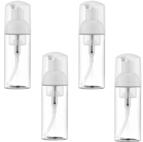 4Pcs Foaming Soap Dispenser, 50ml Travel Pump Bottles for Toiletries, Portable Foam Pump Bottle for Travel Size Hand Soap, Facial Cleanser, Shower Gel, Shampoo, Cleansing Mousse (Transparent)