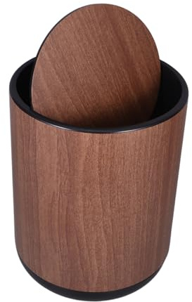 BUGUUYO Papelera de Plástico con Diseño de Madera Bote de Basura con Tapa Abatible para Cocina Baño Dormitorio y Oficina