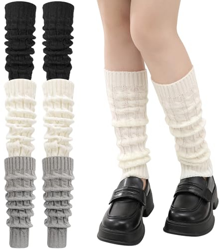 Halinuia Leg Warmers - Scaldamuscoli da donna, 3 paia di scaldamuscoli invernali a maglia all'uncinetto, spessi, scaldamuscoli per ragazze alla moda e lunghi per balletto