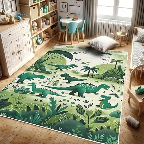 SOJAWA Dinosaur Area Rug, 60x90cm Soft Non-Slip Green Plant Dinosaur Park Rugs, Boys Girls Interior Decoration Washable Rug, for Bedroom Kindergarten Bedside Sofa Classroom Floor Carpet