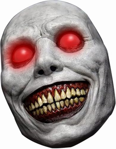 WEQNGIU Halloweenmask – leende demoner, skräck läskiga vita masker med röd LED-belysning öga för cosplay kostym mask, festrekvisita