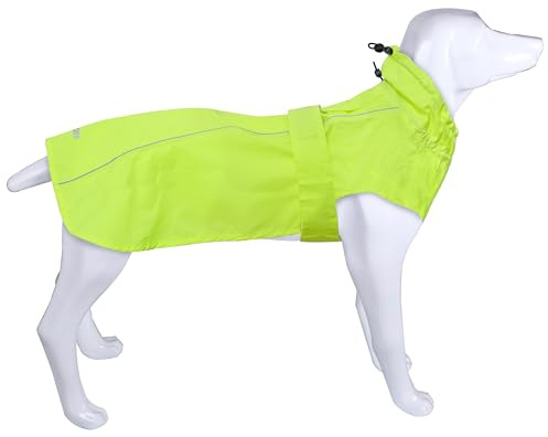 Verstellbarer wasserdichter Hunde-Regenmantel für Hunde, leichte Haustier-Regenjacke, Welpenbekleidung mit reflektierenden Streifen für kleine, mittelgroße und große Hunde (Fluo, S)