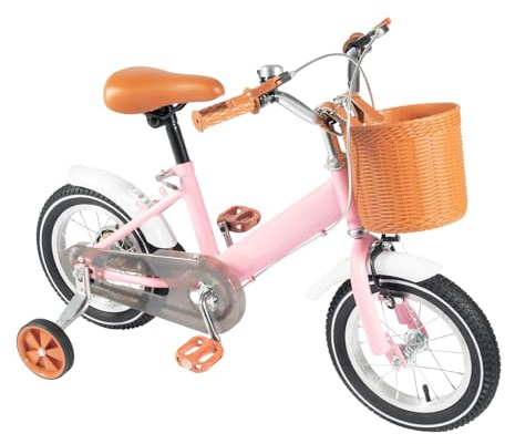 DioPaiB Kinderfahrrad 12 Zoll Kinder Fahrrad für ab 2-4 Jahre Jungen & Mädchen, Kinderfahrrad mit Stützrädern & Korb, Fahrrad Höhenverstellbar 60-70cm, Balance- und Pedal-Lernfahrrad, Rosa