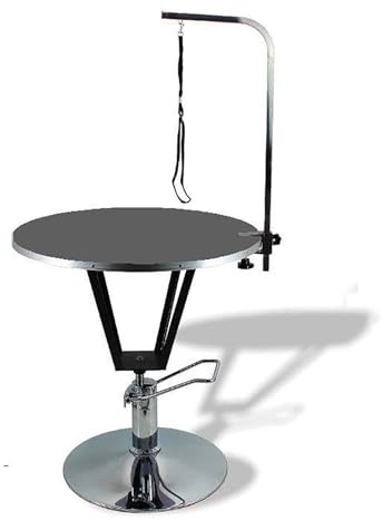 360° drehbarer hydraulischer Haustierpflegestisch mit verstellbarem Arm und Schlaufe, rutschfester Trimmtisch für Katzen und Hunde, Rosa (schwarz)