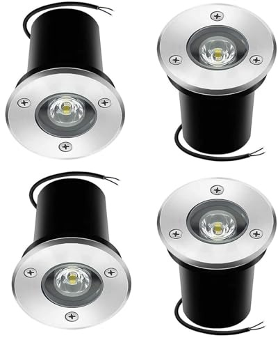 QICBYING 4PCS Outdoor Recessed Spot Light - Ground LED Landscape Lights, IP67 Waterproof Garden Buried Lamp, 1W LED Floor Spotlight, For Garden, Driveway, Deck, Step Lighting(Warm White,1W(24V))