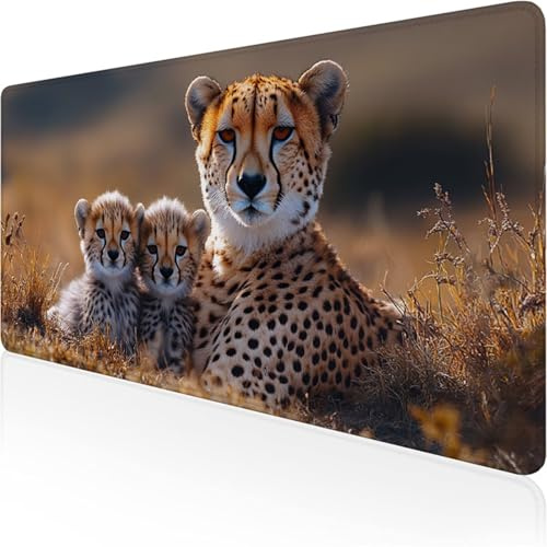 Alfombrilla Ratón XXL 1400x600x3mm, Amarillo Alfombrilla Escritorio Leopardo Mouse Pad Gaming con Impermeable e Antideslizante Almohadilla Teclado, Protector Escritorio Ideal para Oficina D1-424