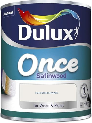 Once Coat Satin Wood & Metal Paint 750ml – One Coat, White, Interior & Exterior, No Undercoat Needed, Quick Drying, Low Odour, Durable Long Lasting Finish