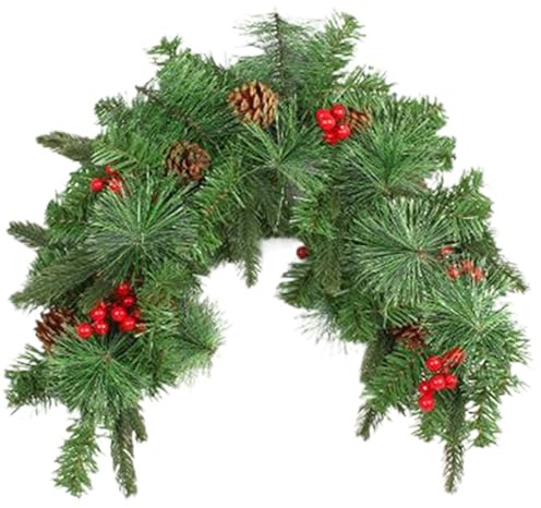 Festino per cassetta della posta, Festino di Natale, cassetta della posta natalizia pre-illuminata da 35 pollici con ＆ bacche rosse, ghirlanda artificiale temporizzata con luci per la casa, ghi