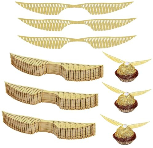 ZHAOYCSH Gold Glitter Flügel Kuchen Dekoration,50 Stück Hexen Motive Cupcake Topper aus Schokolade für Mottoparty, Fantastische Deko für Geburtstag, Kuchen & Süßigkeiten,Party Deko