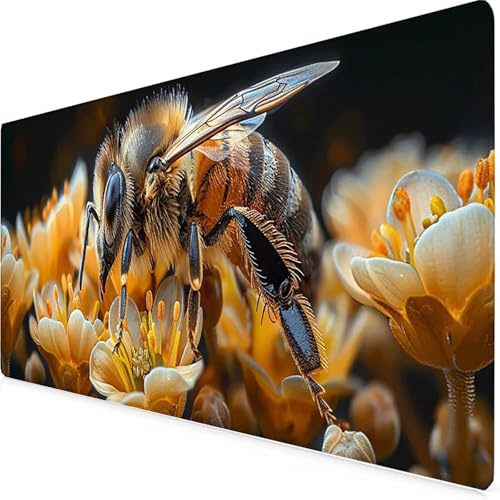 Mauspad XXL 600 x 300 x 3 mm, Gaming Mauspad Gelb Mousepad Biene Schreibtischunterlage mit Genähten Kanten, rutschfeste Gummibasis Mouse Pad WassXerdicht Gaming Accessories für Home Office -yym250955