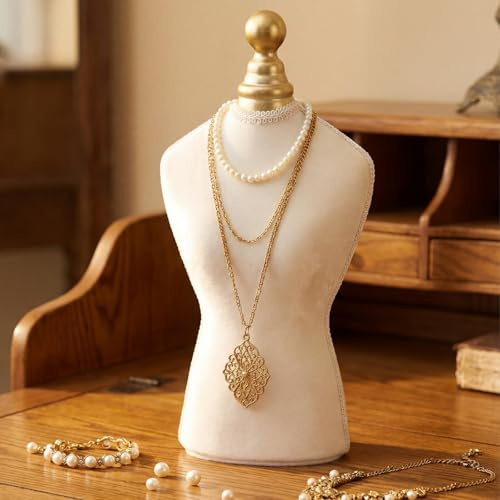 Tondiamo Vintage Velvet Necklace Display Stand White Mannequin Velvet Jewelry Necklace Holde Elegant Decor for Wedding Jewelry Selling Vendors Trade Shows(13.39 x 6.69 x 3.54 Inches)