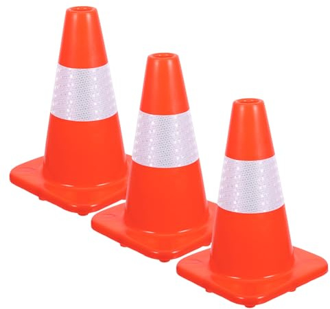 Kichvoe Lot de 3 Cônes de Sécurité Routière 30 Cm Orange en Plastique Robuste avec Collier Réfléchissant, Cônes de Signalisation pour Chantier et Contrôle Circulation, Équipement