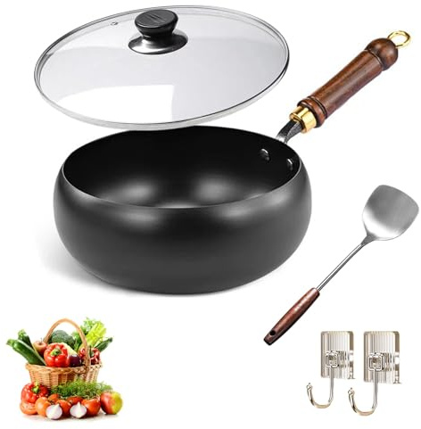 Japanese Cast Iron Cookware, 9.5/10.2/11in Uncoated Pure Iron Skillet with Lid, Multifunctional Non-Stick Cast Irons Wok with Lid, High Purity Irons Frying Pan for Cooking (24cm/9.45in)