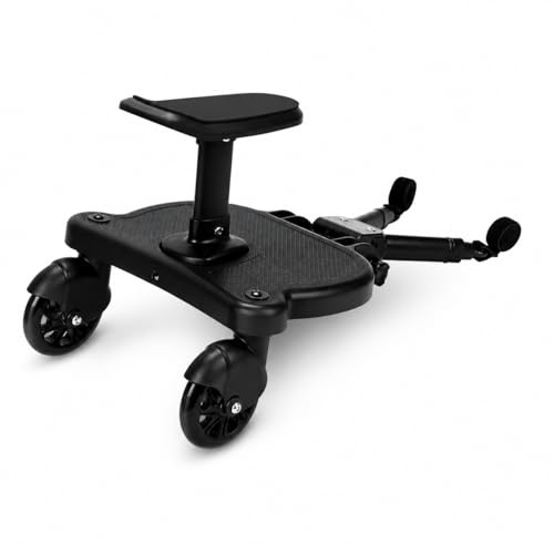 Peviasot Buggy Board mit Sitz, Mitfahrbrett Kinderwagen Universal, Trittbrett Kinderwagen für 2–6 Jahre, Kiddy Board mit abnehmbarem Sitz, 360° Räder, rutschfestes (Schwarz)