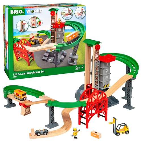 BRIO World 33887 Großes Lagerhaus-Set mit Aufzug - Zubehör Holzeisenbahn - Konstruktionsspielzeug empfohlen für Kinder ab 3 Jahren