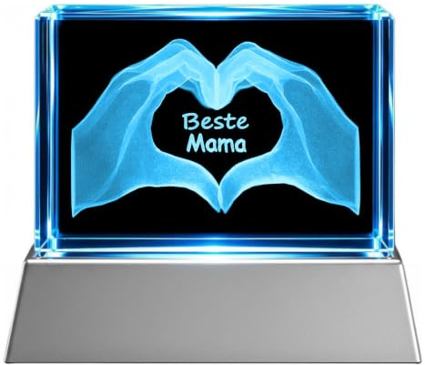 Kaltner Präsente Stimmungslicht - Das perfekte Geschenk: LED Kerze/Kristall Glasblock / 3D-Laser-Gravur/Beste Mama der Welt/Geburtstagsgeschenk