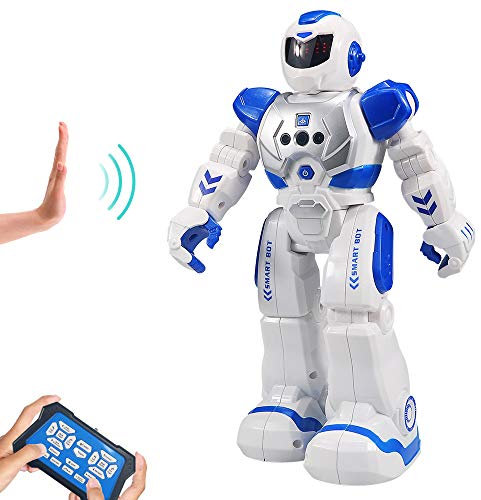 HUSAN Kids Remote Control Robot, Intelligent Dancing Robot With Infrared Controller Toys,Programmable,Singing, Moonwalking and LED Eyes,Gesture Sensing Robot Kit For Childrens Entertainment (Blue)