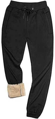 Yeokou Men's Casual Warm Sherpa Lined Elastic Waist Pant Trousers Joggers (X-Small, Black-Ribbed Cuff)
