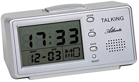 Atlanta Sprechender Wecker mit Zeitansage Digitalwecker Silber 6737