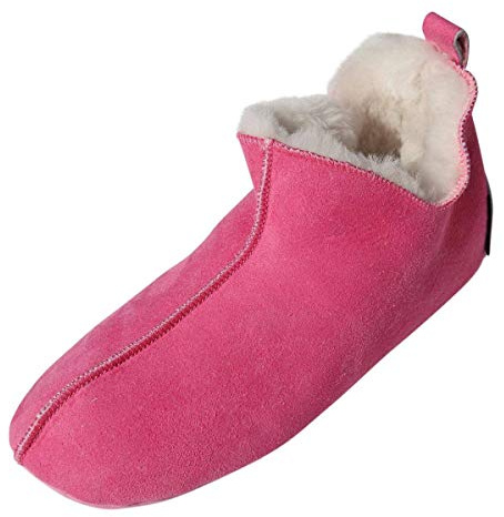 Hollert Damen & Herren Lammfell Hausschuhe Bali PINK100% Merino Schaffell Fellschuhe Bettschuhe weiche Ledersohle Hüttenschuhe Mokkasin atmungsaktiv