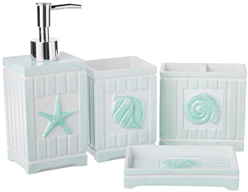 Sweet Home Collection Bathroom Accessories Sets Unique Collections Modern Classic Hermosos diseños Decorativos contemporáneos para bañera de baño y Ducha, Resina, Conchas de Playa, Paquete de 4, 4