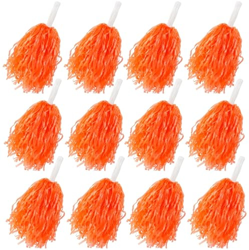 Faxco Paquete de 12 Pompones de plástico para animadoras, Deportes, Baile, Animadora, Pompones de plástico para Aficionados, Equipo de animadoras, Equipo de animación (Naranja)