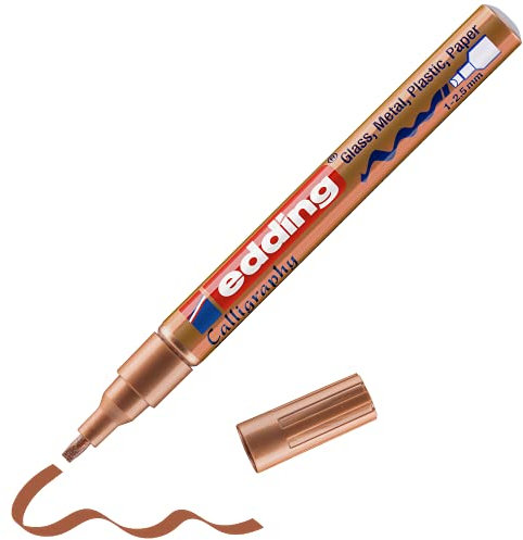 edding 753 Glanzlackmarker Kalligrafie - kupfer - 1 Lackmarker - Kalligrafiespitze 1-2,5 mm - Lackstift für Glas Stein Kunststoff Papier - wasserfest, stark deckend - Bullet Journals, Hand-Lettering