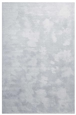 Homie Living Hochflor Teppich, modern, kuschelige, weich, flauschig für Wohnzimmer, Schlafzimmer und Kinderzimmer Sienna (Hellgrau Silber, 70 x 140 cm)