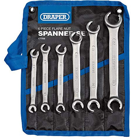 Draper 6 Piece Flare Nut Spanner Set | Combination Spanners Set 6-22mm | Spanner Roll | 17759
