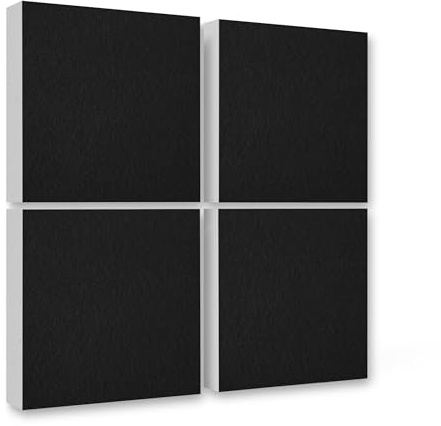platino24 Schallabsorber COLORE aus Basotect G+ I 4 Stück I 55 x 55 x 5 cm I Wand-Paneele in Schwarz I Akustikpaneele mit Akustikfilz zur Schalldämmung in Büro & Wohnung