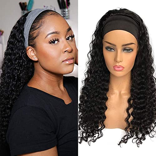XSY Headband Wig Human Hair Deep Wave Wigs for Black Women 24 Inch 1B#